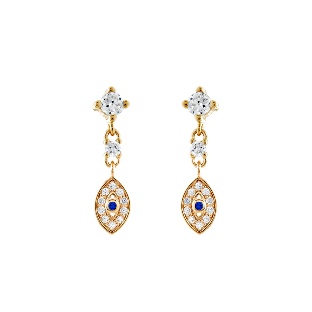 925 sterling silver plated gold fashion personality devil's eye tassel earrings with cubic zirconia
