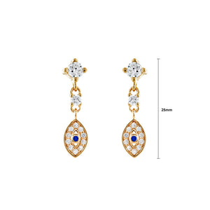 925 sterling silver plated gold fashion personality devil's eye tassel earrings with cubic zirconia