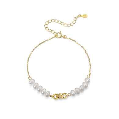 925 Sterling Silver Plated Gold Fashion Temperament Irregular Freshwater Pearl Mosaic Circle Bracelet
