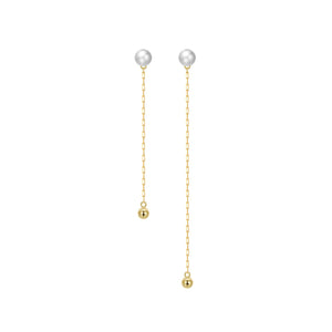 925 Sterling Silver Plated Gold Simple Fashion Freshwater Pearl Geometric Tassel Stud Earrings