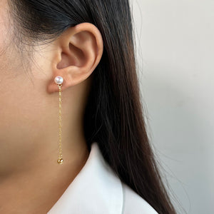 925 Sterling Silver Plated Gold Simple Fashion Freshwater Pearl Geometric Tassel Stud Earrings