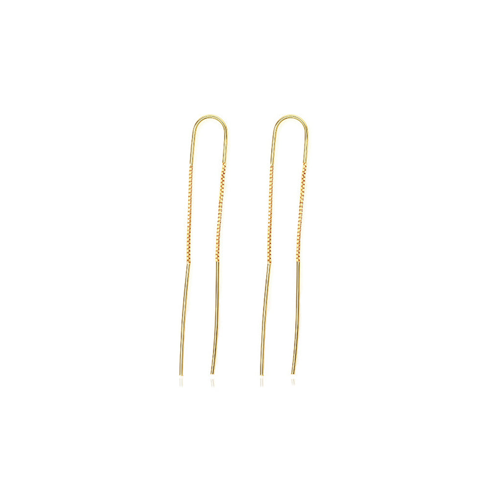 925 Sterling Silver Plated Gold Simple Temperament Geometric Tassel Earrings