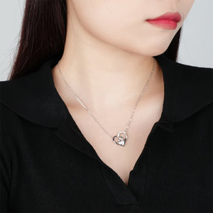 925 Sterling Silver Fashion Temperament Mother Hollow Heart Pendant with Cubic Zirconia and Necklace