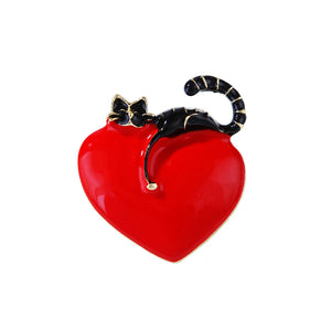 Fashion Cute Plated Gold Enamel Heart-shaped Cat Brooch