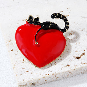 Fashion Cute Plated Gold Enamel Heart-shaped Cat Brooch