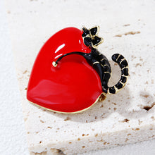 Load image into Gallery viewer, Fashion Cute Plated Gold Enamel Heart-shaped Cat Brooch