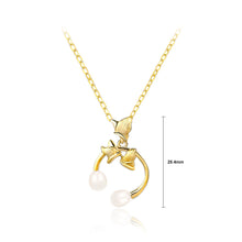 Load image into Gallery viewer, 925 Sterling Silver Plated Gold Fashion Elegant Frosted Butterfly Geometric Pendant with Freshwater Pearl and Necklace