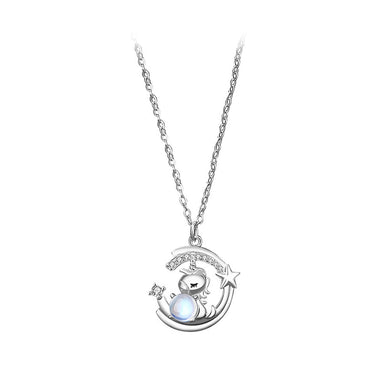 925 Sterling Silver Fashion Sweet Unicorn Star Moonstone Pendant with Cubic Zirconia and Necklace