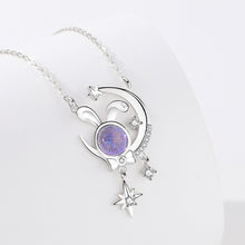 Load image into Gallery viewer, 925 Sterling Silver Creative Cute Rabbit Moon Pendant with Cubic Zirconia and Necklace