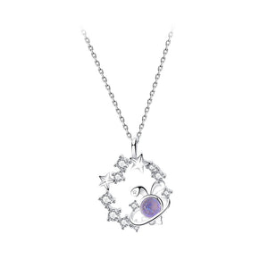 925 Sterling Silver Fashion Cute Rabbit Star Pendant with Cubic Zirconia and Necklace