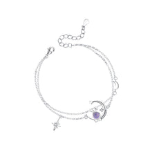 Load image into Gallery viewer, 925 Sterling Silver Simple and Cute Rabbit Moon Double Layer Bracelet with Cubic Zirconia