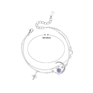 925 Sterling Silver Simple and Cute Rabbit Moon Double Layer Bracelet with Cubic Zirconia