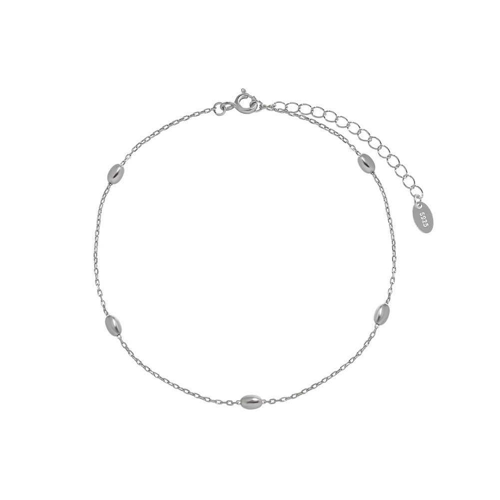 925 Sterling Silver Fashion Simple Geometric Oval Bead Chain Anklet