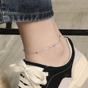 925 Sterling Silver Fashion Simple Geometric Oval Bead Chain Anklet