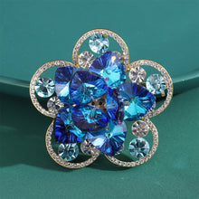 Load image into Gallery viewer, Fashion Brilliant Plated Gold Hollow Flower Brooch with Blue Cubic Zirconia