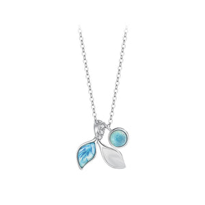 925 Sterling Silver Simple Temperament Leaf Pendant with Cubic Zirconia and Necklace
