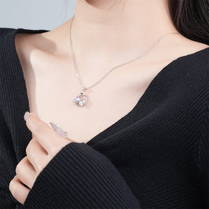925 Sterling Silver Fashion Creative Purple Planet Butterfly Pendant with Cubic Zirconia and Necklace