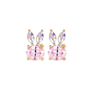 925 Sterling Silver Plated Gold Lovely Brilliant Rabbit Stud Earrings with Cubic Zirconia
