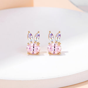 925 Sterling Silver Plated Gold Lovely Brilliant Rabbit Stud Earrings with Cubic Zirconia