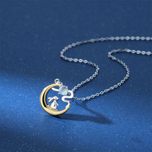 Load image into Gallery viewer, 925 Sterling Silver Fashion Creative Rabbit Golden Moon Moonstone Pendant with Necklace