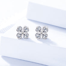 Load image into Gallery viewer, 925 Sterling Silver Simple Brilliant Four-leafed Clover Stud Earrings with Cubic Zirconia