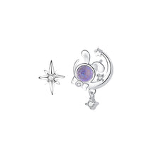 Load image into Gallery viewer, 925 Sterling Silver Simple Cute Rabbit Moon Star Asymmetric Stud Earrings with Cubic Zirconia