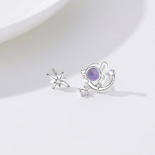 Load image into Gallery viewer, 925 Sterling Silver Simple Cute Rabbit Moon Star Asymmetric Stud Earrings with Cubic Zirconia