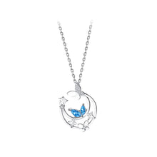 Load image into Gallery viewer, 925 Sterling Silver Fashion Temperament Butterfly Moon Pendant with Blue Cubic Zirconia and Necklace