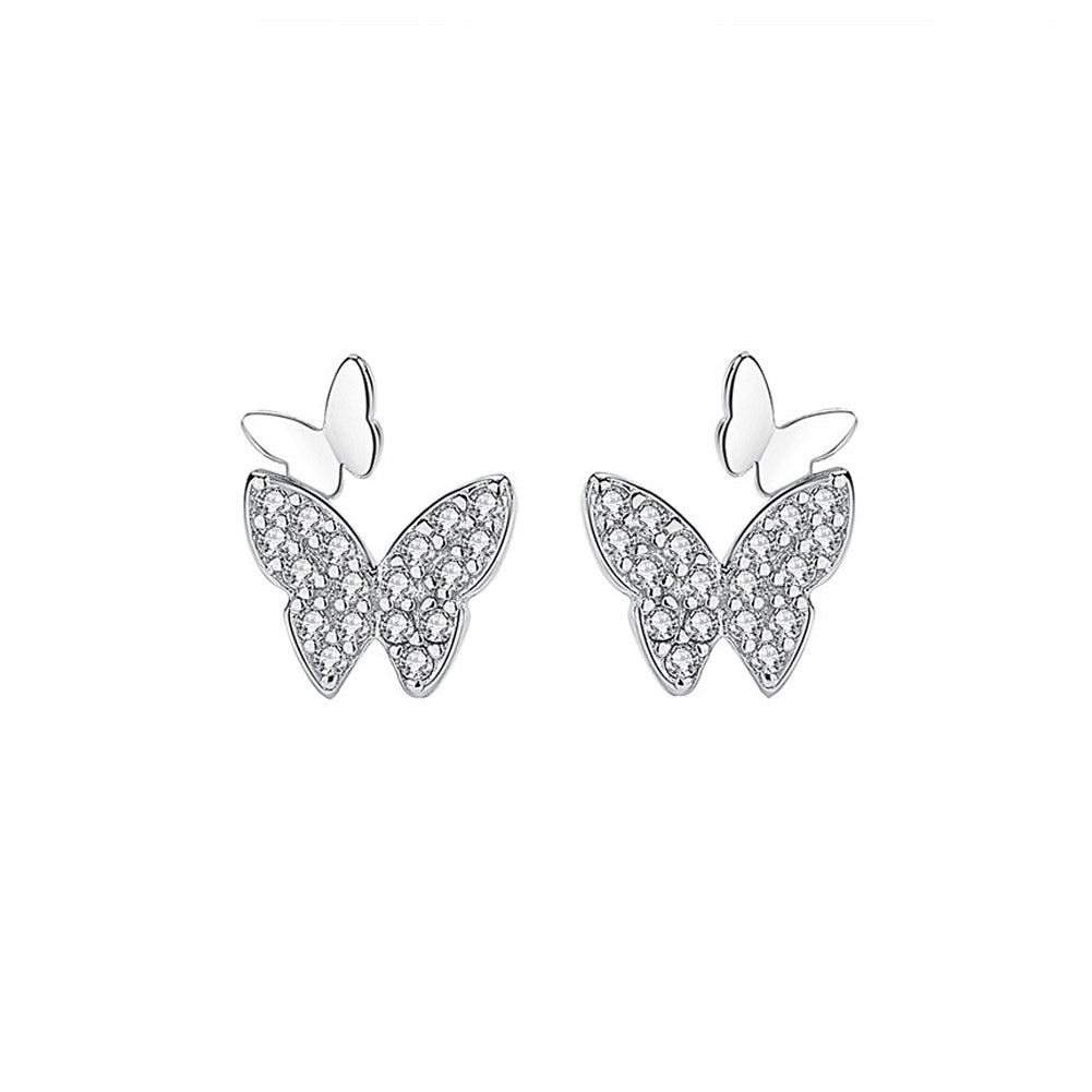 925 Sterling Silver Brilliant Lovely Butterfly Stud Earrings with Cubic Zirconia