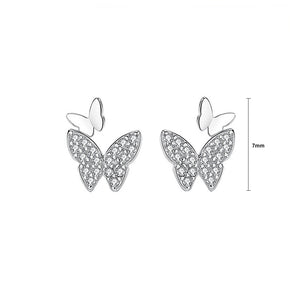 925 Sterling Silver Brilliant Lovely Butterfly Stud Earrings with Cubic Zirconia