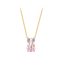 Load image into Gallery viewer, 925 Sterling Silver Plated Gold Simple Cute Rabbit Pendant with Pink Cubic Zirconia and Necklace