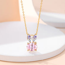 Load image into Gallery viewer, 925 Sterling Silver Plated Gold Simple Cute Rabbit Pendant with Pink Cubic Zirconia and Necklace