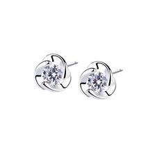 Load image into Gallery viewer, 925 Silver Silver Simple and Fashion Three -leafed Clover Stud Earrings with White Cubic Zirconia
