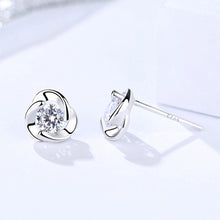 Load image into Gallery viewer, 925 Silver Silver Simple and Fashion Three -leafed Clover Stud Earrings with White Cubic Zirconia