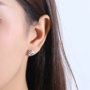 925 Silver Silver Simple and Fashion Three -leafed Clover Stud Earrings with White Cubic Zirconia