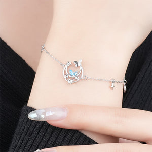 925 Sterling Silver Fashion Temperament Butterfly Moon Bracelet with Blue Cubic Zirconia