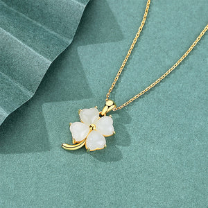 925 Sterling Silver Plated Gold Fashion Simple Four Leafed Clover Pendant with Necklace