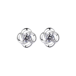 925 Sterling Silver Simple and Sweet Hollow Four-leafed Clover Stud Earrings with White Cubic Zirconia