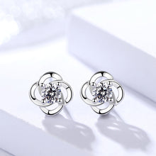 Load image into Gallery viewer, 925 Sterling Silver Simple and Sweet Hollow Four-leafed Clover Stud Earrings with White Cubic Zirconia