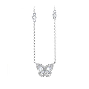 925 Sterling Silver Fashion Simple Butterfly Pendant with Cubic Zirconia and Necklace