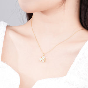 925 Sterling Silver Plated Gold Fashion Temperament Flower Pendant with Cubic Zirconia and Necklace