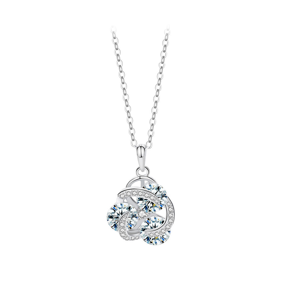 925 Sterling Silver Fashion Temperament Flower Pendant with Cubic Zirconia and Necklace