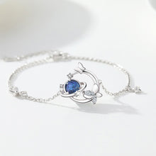 Load image into Gallery viewer, 925 Sterling Silver Fashion Creative Dark Blue Glass Planet Butterfly Bracelet with Cubic Zirconia