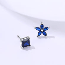 Load image into Gallery viewer, 925 Sterling Silver Simple Fashion Flower Square Asymmetric Stud Earrings with Blue Cubic Zirconia