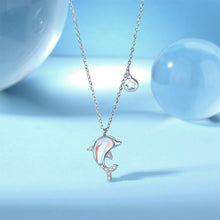 Load image into Gallery viewer, 925 Sterling Silver Fashion Cute Dolphin Moonstone Pendant with Cubic Zirconia and Necklace