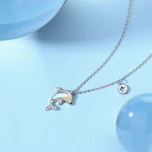 Load image into Gallery viewer, 925 Sterling Silver Fashion Cute Dolphin Moonstone Pendant with Cubic Zirconia and Necklace