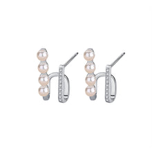 Load image into Gallery viewer, 925 Sterling Silver Simple Temperament Double-layer Geometric Imitation Pearl Stud Earrings with Cubic Zirconia