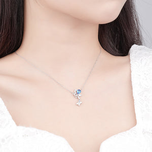 925 Sterling Silver Elegant Brilliant Butterfly Tassel Pendant with Cubic Zirconia and Necklace