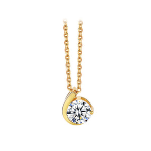 925 Sterling Silver Plated Gold Simple Fashion Geometric Pendant with Cubic Zirconia and Necklace