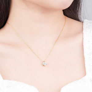925 Sterling Silver Plated Gold Simple Fashion Geometric Pendant with Cubic Zirconia and Necklace